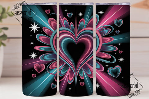 Neon Glow Heart Burst 20oz Tumbler Wrap Sublimation sassyprint 