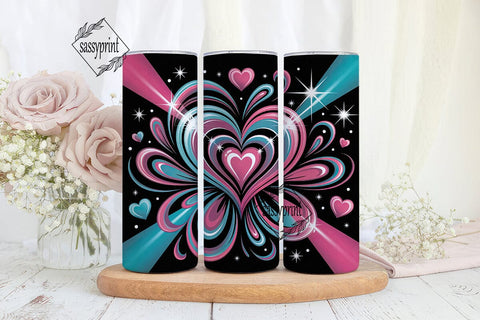 Neon Glow Heart Burst 20oz Tumbler Wrap Sublimation sassyprint 