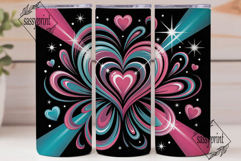 Neon Glow Heart Burst 20oz Tumbler Wrap Sublimation sassyprint 