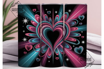 Neon Glow Heart Burst 20oz Tumbler Wrap Sublimation sassyprint 