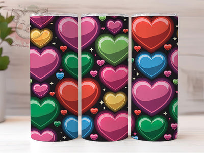 Neon Glow Heart Tumbler, Seamless Design, Glow Effect, Bright Romantic Style, Valentine Theme, Playful Chic Wrap, Colorful Love Print, 20Oz Tumbler, Sublimation Sublimation Lara' s Designs 