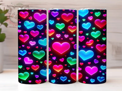 Neon Glow Heart Tumbler, Seamless Design, Glow Effect, Bright Romantic Style, Valentine Theme, Playful Chic Wrap, Colorful Love Print, 20Oz Tumbler, Sublimation Sublimation Lara' s Designs 
