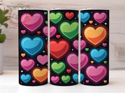 Neon Glow Heart Tumbler, Seamless Design, Glow Effect, Bright Romantic Style, Valentine Theme, Playful Chic Wrap, Colorful Love Print, 20Oz Tumbler, Sublimation Sublimation Lara' s Designs 