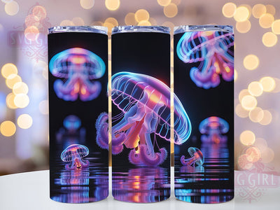 Neon Glow Jellyfish Tumbler, Ocean Glow Theme, Underwater Chic Wrap, Vibrant Sea Life Design, Seamless Artistic Motif, Marine Nature Print, Trendy Aquatic Style, 20Oz Tumbler, Sublimation Sublimation SvggirlplusArt 