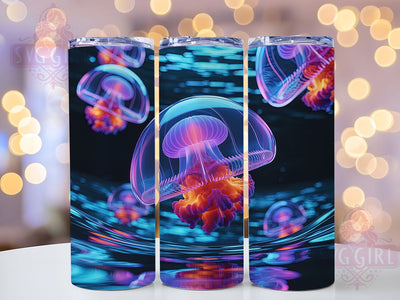 Neon Glow Jellyfish Tumbler, Ocean Glow Theme, Underwater Chic Wrap, Vibrant Sea Life Design, Seamless Artistic Motif, Marine Nature Print, Trendy Aquatic Style, 20Oz Tumbler, Sublimation Sublimation SvggirlplusArt 