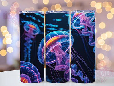 Neon Glow Jellyfish Tumbler, Ocean Glow Theme, Underwater Chic Wrap, Vibrant Sea Life Design, Seamless Artistic Motif, Marine Nature Print, Trendy Aquatic Style, 20Oz Tumbler, Sublimation Sublimation SvggirlplusArt 