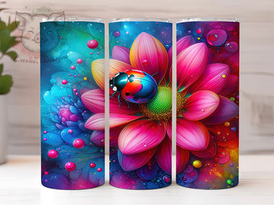 Neon Glow Ladybug Tumbler, Ladybug Pattern, Bright Colorful Wrap, Cute Insect Design, Playful Chic Style, Seamless Print, Fun Nature Theme, 20Oz Tumbler, Sublimation Sublimation Lara' s Designs 