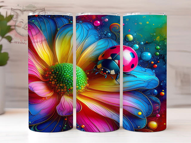 Neon Glow Ladybug Tumbler, Ladybug Pattern, Bright Colorful Wrap, Cute Insect Design, Playful Chic Style, Seamless Print, Fun Nature Theme, 20Oz Tumbler, Sublimation Sublimation Lara' s Designs 