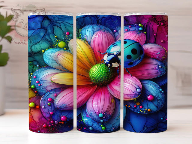 Neon Glow Ladybug Tumbler, Ladybug Pattern, Bright Colorful Wrap, Cute Insect Design, Playful Chic Style, Seamless Print, Fun Nature Theme, 20Oz Tumbler, Sublimation Sublimation Lara' s Designs 