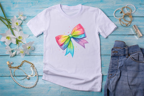 Neon Glow Rainbow Coquette Bow Clipart, neon rainbow bow, glowing coquette bow, vibrant bow design, rainbow clipart art, digital bow design, neon glow design, glowing bow art Sublimation FloridPrintables 