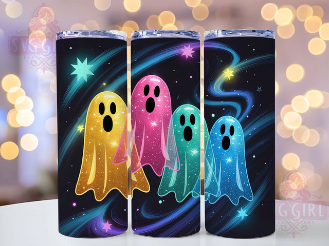 Neon Glow Spooky Ghost Halloween Tumbler, Spooky Ghost Cup, Glow Party Wrap, 20Oz Sublimation Tumbler, Cute Ghost Design, Spooky Season Gift, Quirky Halloween Cup Sublimation SvggirlplusArt 