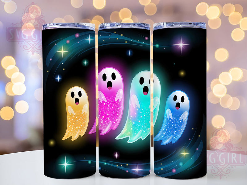 Neon Glow Spooky Ghost Halloween Tumbler, Spooky Ghost Cup, Glow Party Wrap, 20Oz Sublimation Tumbler, Cute Ghost Design, Spooky Season Gift, Quirky Halloween Cup Sublimation SvggirlplusArt 