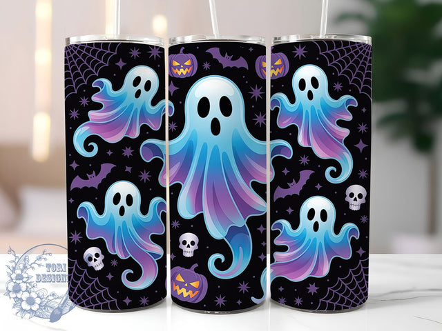 Neon Glow Spooky Halloween Ghost Tumbler, Boo Halloween Wrap, Spooky Neon Cup, Glow In Dark Ghost, 20Oz Sublimation Design, Cute Halloween Drinkware, Trick Or Treat Tumbler Sublimation ToriDesigns 