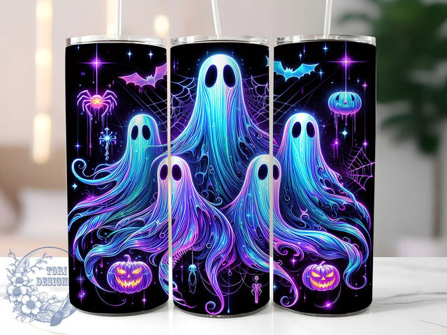 Neon Glow Spooky Halloween Ghost Tumbler, Boo Halloween Wrap, Spooky Neon Cup, Glow In Dark Ghost, 20Oz Sublimation Design, Cute Halloween Drinkware, Trick Or Treat Tumbler Sublimation ToriDesigns 