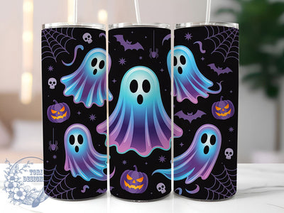 Neon Glow Spooky Halloween Ghost Tumbler, Boo Halloween Wrap, Spooky Neon Cup, Glow In Dark Ghost, 20Oz Sublimation Design, Cute Halloween Drinkware, Trick Or Treat Tumbler Sublimation ToriDesigns 