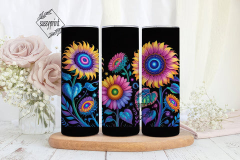 Neon Glow Sunflower 20oz Tumbler Wrap Sublimation sassyprint 