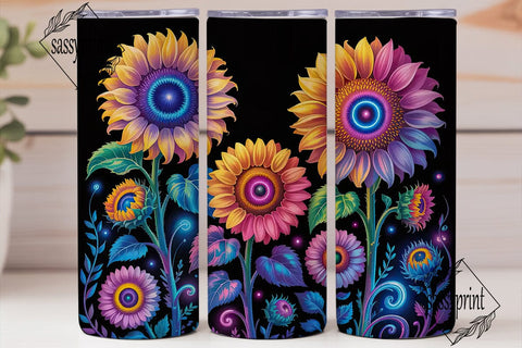 Neon Glow Sunflower 20oz Tumbler Wrap Sublimation sassyprint 