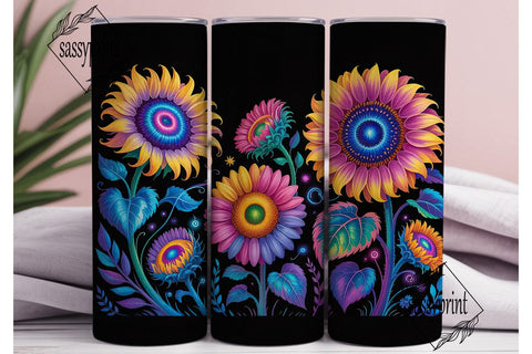 Neon Glow Sunflower 20oz Tumbler Wrap Sublimation sassyprint 