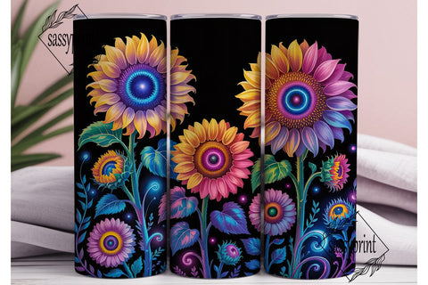 Neon Glow Sunflower 20oz Tumbler Wrap Sublimation sassyprint 