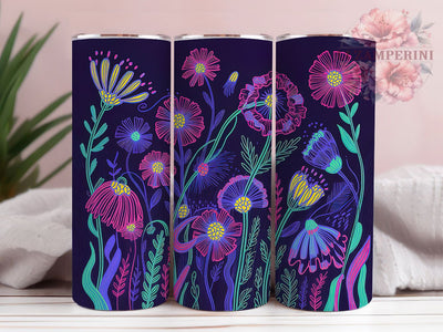 Neon Glow Wildflower Tumbler, Glow Floral Tumbler, Stylish 20oz Wrap, Sublimation Design, Trendy Gift Idea, Bright Neon Wrap, Botanical Wildflower Tumbler Sublimation Li Zamperini 