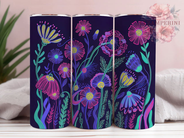 Neon Glow Wildflower Tumbler, Glow Floral Tumbler, Stylish 20oz Wrap, Sublimation Design, Trendy Gift Idea, Bright Neon Wrap, Botanical Wildflower Tumbler Sublimation Li Zamperini 