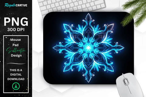 Neon Glowing Blue Snowflake Mouse Pad Sublimation Regulrcrative 