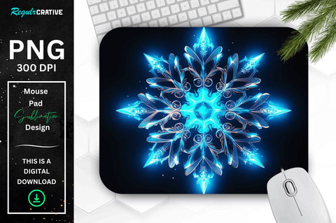 Neon Glowing Blue Snowflake Mouse Pad Sublimation Regulrcrative 