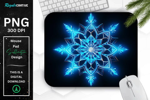 Neon Glowing Blue Snowflake Mouse Pad Sublimation Regulrcrative 