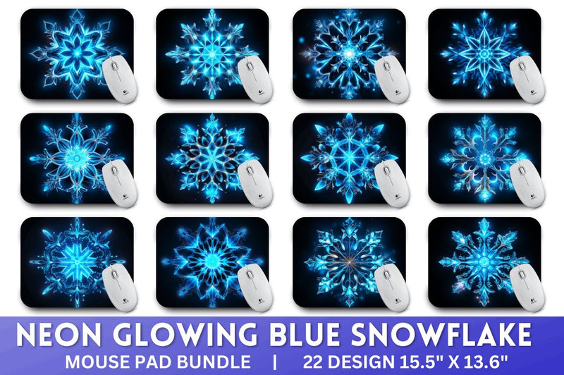 Neon Glowing Blue Snowflake Mouse Pad Sublimation Regulrcrative 