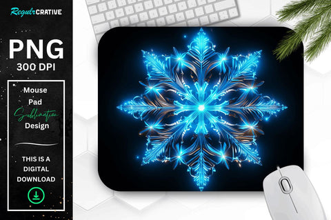 Neon Glowing Blue Snowflake Mouse Pad Sublimation Regulrcrative 