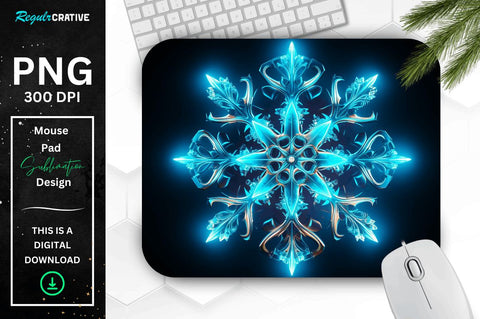Neon Glowing Blue Snowflake Mouse Pad Sublimation Regulrcrative 