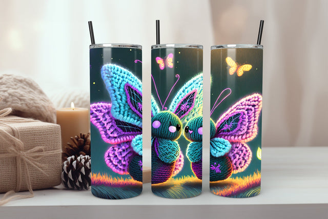 Neon Glowing Butterfly Tumbler 20oz Skinny Tumbler Sublimation Creativeart88 