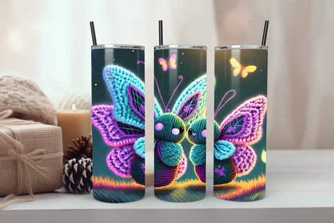 Neon Glowing Butterfly Tumbler 20oz Skinny Tumbler Sublimation Creativeart88 