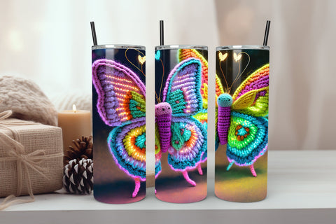 Neon Glowing Butterfly Tumbler 20oz Skinny Tumbler Sublimation Creativeart88 