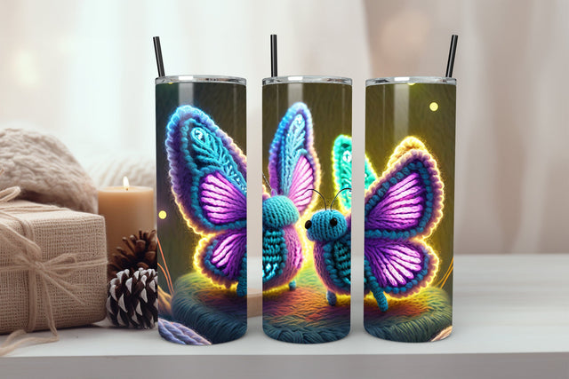 Neon Glowing Butterfly Tumbler 20oz Skinny Tumbler Sublimation Creativeart88 