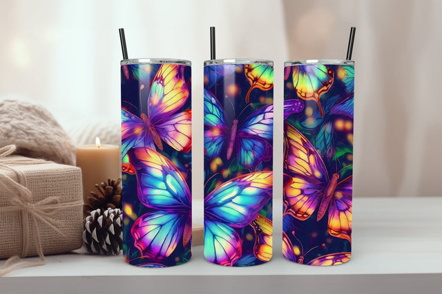 Neon Glowing Butterfly Tumbler 20oz Skinny Tumbler Sublimation Creativeart88 