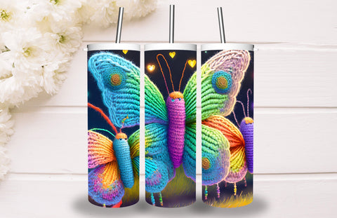 Neon Glowing Butterfly Tumbler 20oz Skinny Tumbler Sublimation Creativeart88 