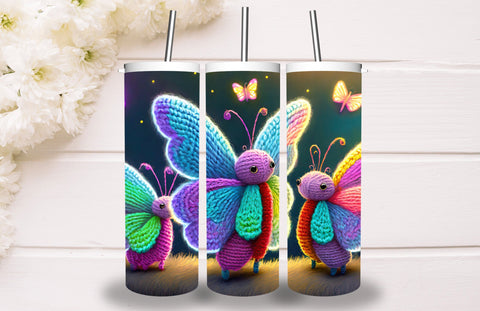 Neon Glowing Butterfly Tumbler 20oz Skinny Tumbler Sublimation Creativeart88 