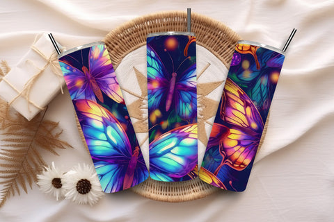 Neon Glowing Butterfly Tumbler 20oz Skinny Tumbler Sublimation Creativeart88 