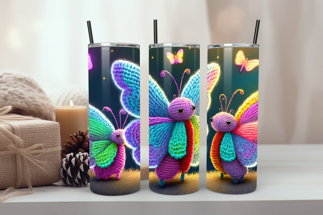 Neon Glowing Butterfly Tumbler 20oz Skinny Tumbler Sublimation Creativeart88 