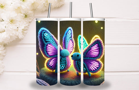 Neon Glowing Butterfly Tumbler 20oz Skinny Tumbler Sublimation Creativeart88 