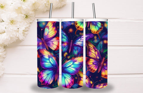 Neon Glowing Butterfly Tumbler 20oz Skinny Tumbler Sublimation Creativeart88 