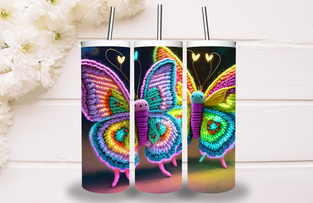 Neon Glowing Butterfly Tumbler 20oz Skinny Tumbler Sublimation Creativeart88 