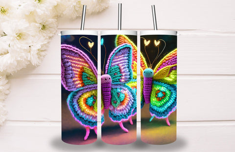 Neon Glowing Butterfly Tumbler 20oz Skinny Tumbler Sublimation Creativeart88 