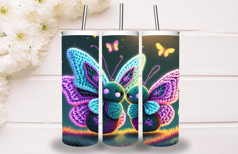 Neon Glowing Butterfly Tumbler 20oz Skinny Tumbler Sublimation Creativeart88 