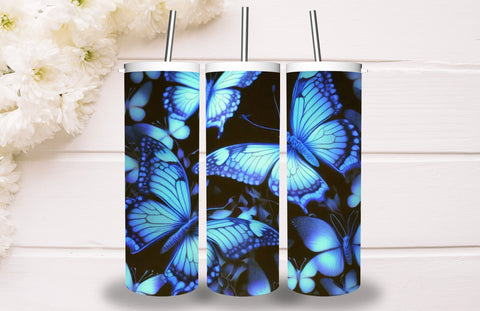 Neon Glowing Butterfly Tumbler 20oz Skinny Tumbler Sublimation Creativeart88 