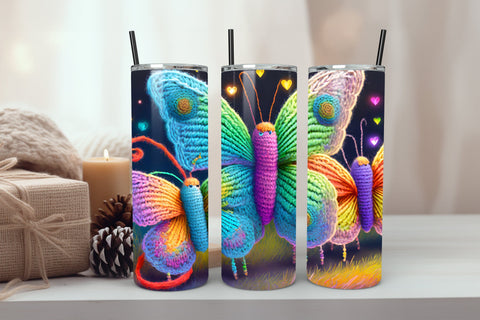 Neon Glowing Butterfly Tumbler 20oz Skinny Tumbler Sublimation Creativeart88 