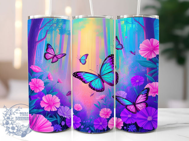 Neon Glowing Butterfly Tumbler, Vibrant Butterfly Pattern, Glowing Wings Design, 20Oz Sublimation Wrap, Colorful Butterfly Art, Neon Insect Texture, Tumbler Sublimation Sublimation ToriDesigns 