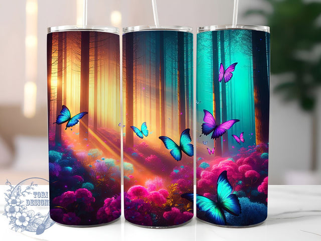 Neon Glowing Butterfly Tumbler, Vibrant Butterfly Pattern, Glowing Wings Design, 20Oz Sublimation Wrap, Colorful Butterfly Art, Neon Insect Texture, Tumbler Sublimation Sublimation ToriDesigns 