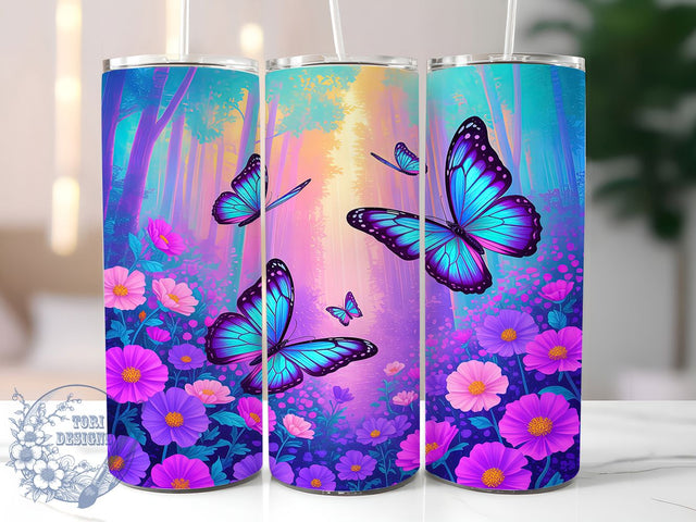 Neon Glowing Butterfly Tumbler, Vibrant Butterfly Pattern, Glowing Wings Design, 20Oz Sublimation Wrap, Colorful Butterfly Art, Neon Insect Texture, Tumbler Sublimation Sublimation ToriDesigns 